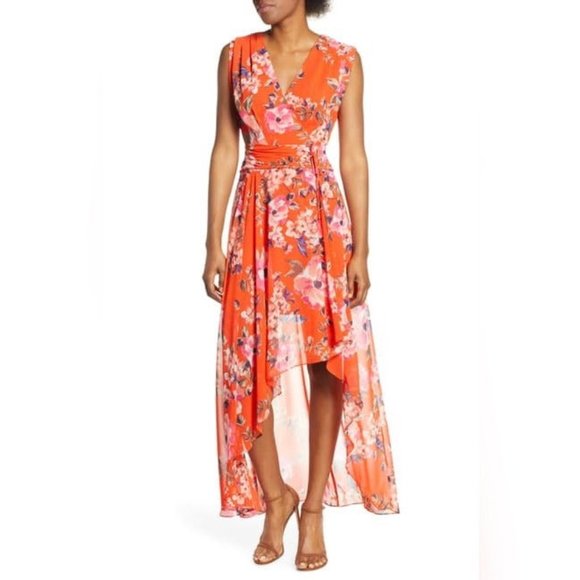 Eliza J Dresses & Skirts - Eliza J. Orange Floral Hi-Low Maxi Dress Size 10P